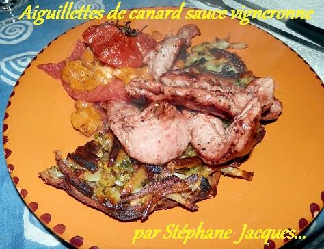 Aiguillettes de canard au jus du vigneron et legumes divers