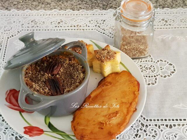 Cassolettes de patate douce et crumble de noix de pecan