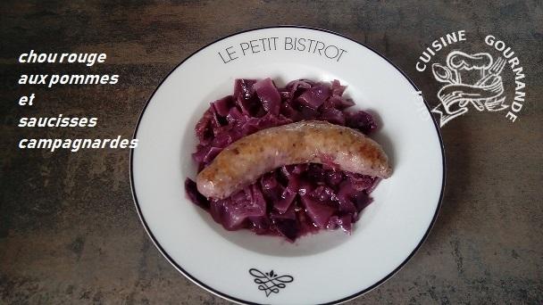 Chou rouge aux pommes et saucisses campagnardes au cookeo