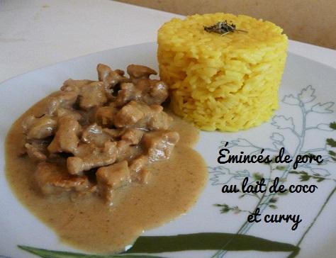 Eminces de porc au lait de coco et curry et sa timbale de riz thai au curcuma