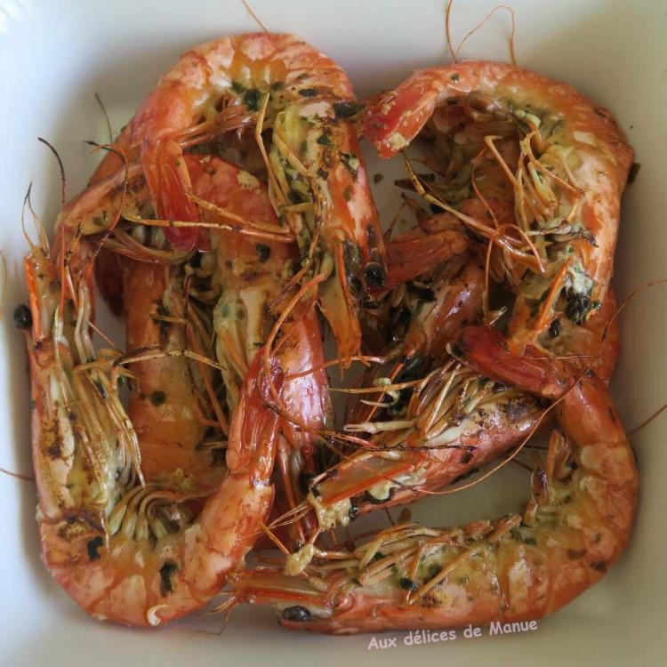 Gambas black tiger marinees a la plancha