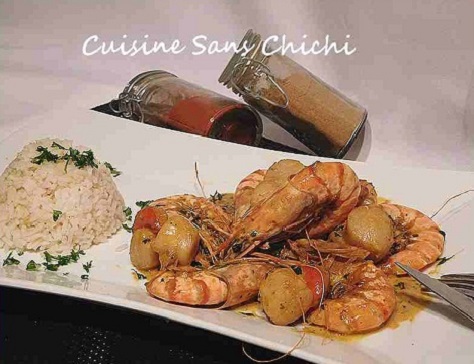 Gambas et noix de st jacques au curry