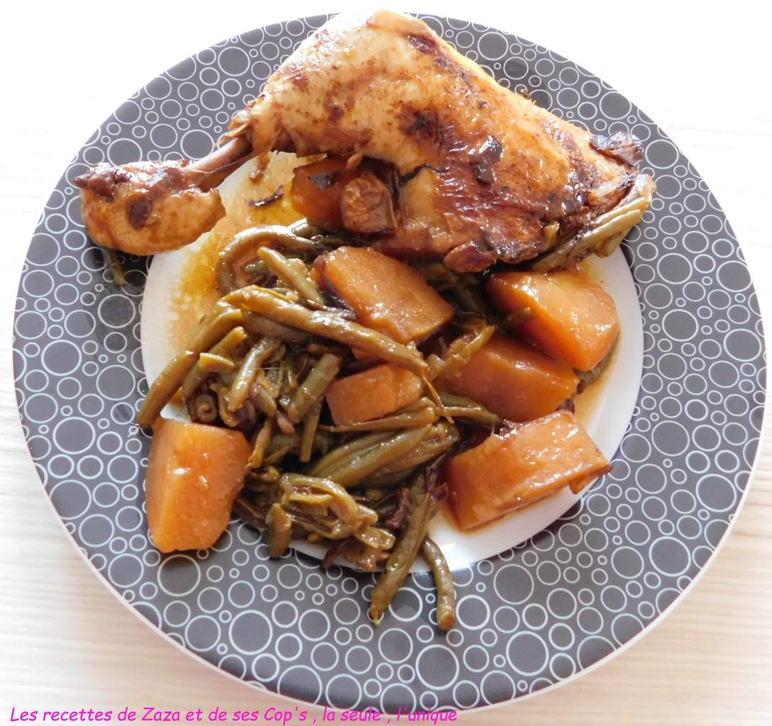 Cuisses de poulet, haricots verts et pommes de terre à l'oignon au Cookeo