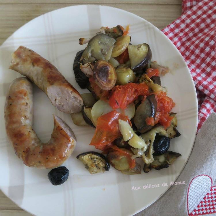 Saucisse de toulouse et legumes au four