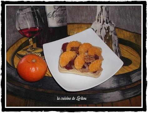 Tartine aux noix magret fume et mandarine